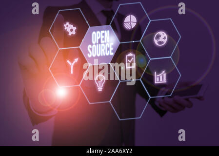 Text sign showing Open Source. Business photo showcasing denoting software which original source code is made free Stock Photo