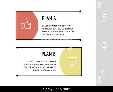 Vector infographic template with rectangles. Business data visualization with 2 options and marketing icons. Two steps for content, process, timeline Stock Vector