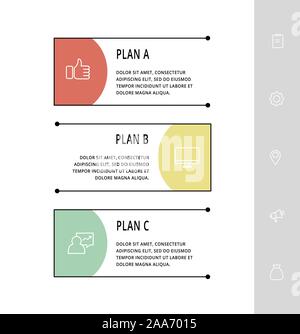 Vector infographic template with rectangles. Business data visualization with 3 options and marketing icons. Three steps for content, process Stock Vector