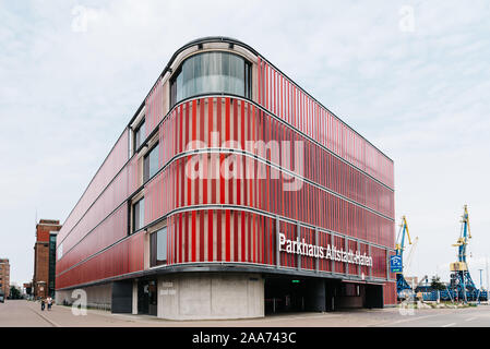 Wismar, Germany - August 1, 2019: Modern architecture multi storey car park in the harbour of Wismar Stock Photo