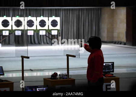 Putian, China's Fujian Province. 20th Nov, 2019. Zhang Jingjing of China competes during the women's 25m pistol final at the ISSF World Cup Final in Putian, southeast China's Fujian Province, Nov. 20, 2019. Credit: Lin Shanchuan/Xinhua/Alamy Live News Stock Photo