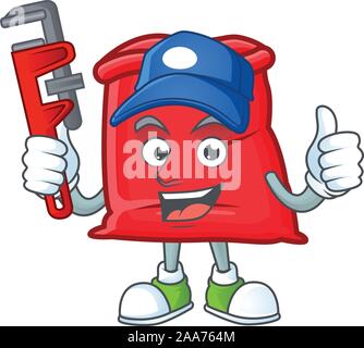 Cartoon santa bag open with character plumber Stock Vector