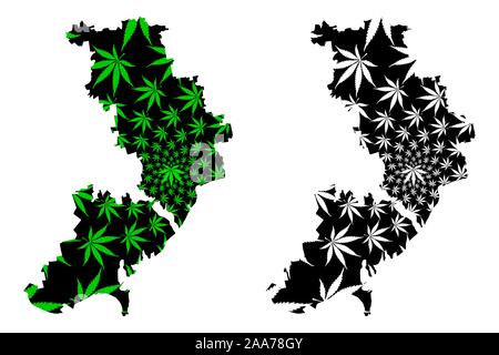 Odessa Oblast (Administrative divisions of Ukraine, Oblasts of Ukraine) map is designed cannabis leaf green and black, Odesa Oblast map made of mariju Stock Vector