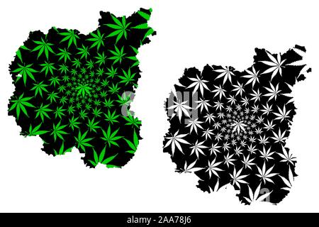 Chernihiv Oblast (Administrative divisions of Ukraine, Oblasts of Ukraine) map is designed cannabis leaf green and black, Chernihivshchyna map made of Stock Vector