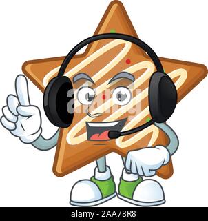 Character with headphone in the star cookies cartoon Stock Vector