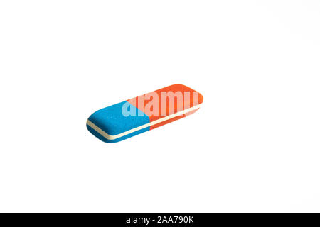 Blue and red rubber eraser isolated on a white background Stock Photo