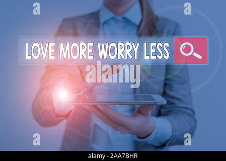 Handwriting text Love More Worry Less. Conceptual photo Have a good attitude motivation be lovable enjoy life Stock Photo