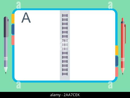 Notebook, pencil and pen. Stock Vector