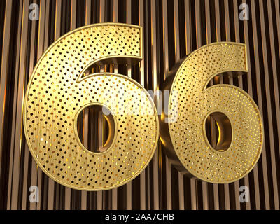 number 66 (number sixty-six) perforated with small holes on the metal background. 3D illustration Stock Photo