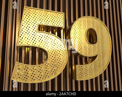 number 59 (number fifty-nine) perforated with small holes on the metal background. 3D illustration Stock Photo