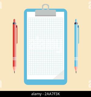 Notebook, pencil and pen. Stock Vector