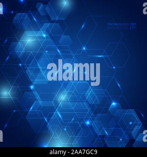 Abstract hexagon pattern with laser light on dark blue background technology futuristic communication concept innovation. Vector illustration Stock Vector