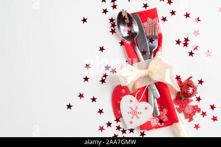 Christmas table place setting. Holidays background Stock Photo