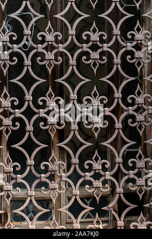 Venice, detail of an ancient window with grating in wrought iron, UNESCO world heritage site, Veneto, Italy, Europe Stock Photo