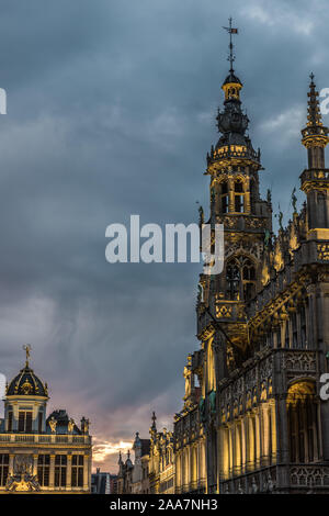 Brussels Old Town / Belgium - 07 18 2019: Panoramic view over the Brussels Grande Place at dusk during summer Stock Photo