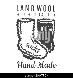 Knitted socks black and white. Label for craft related site or business Stock Vector