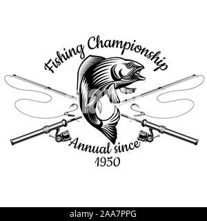 Spoon-bait Fish with Two Hooks and Crossed Fishing Rods in Engraving Style.  Logo for Fishing or Fishing Shop on White Stock Vector - Illustration of  market, farm: 144259897