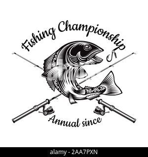 Perch Fish and Fishman with Fishing Rod in Engrving Style. Logo for Fishing,  Championship and Sport Club Stock Vector - Illustration of brand, bass:  137714501