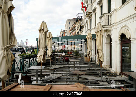 At lions restaurant in Venice, Italy damaged by flood on 18.11.2019 two days after high water Stock Photo