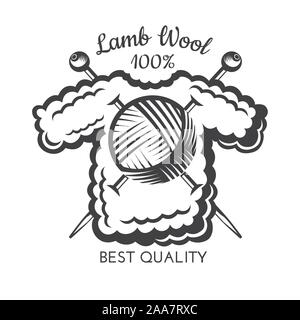 Yarn ball with crossed knitting needles on sweater. Logo for craft related site or business Stock Vector