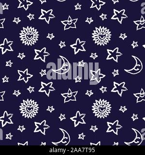 Seamless pattern with star drawings. Doodle sketch. Black outlines on white background. Trendy texture for digital paper, fabric, decorative backdrops, wrapping. Vector illustration. EPS10 Stock Vector