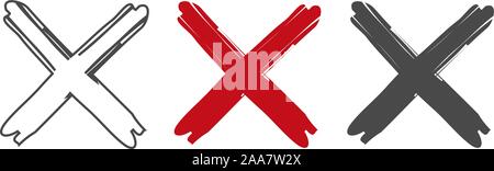 Cross icon. Set x. Cross vector sign. Flat and linear style. Cross red colored icons. - vector illustration Stock Vector