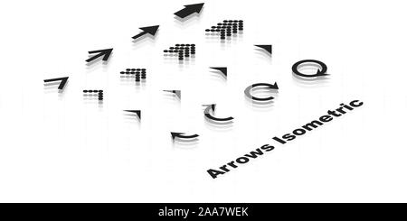 Arrows isometric set. Icon arrows. Black colored arrow. Vector illustration Stock Vector