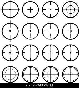 Target set. Sight symbol black colored. Set of 16 sight. Vector illustration Stock Vector