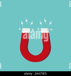 Magnet icon red colored. Magnet in flat style isolated background. Vector illustration Stock Vector