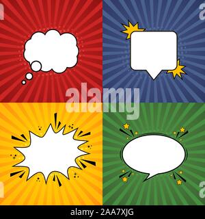 Comic speech bubble. Retro burst background in pop style. Set of retro background form with various colors. Vector illustration Stock Vector