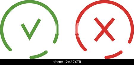 Check mark and cross icon isolated. Symbol green and red colored. Icons in linear style. Vector illustration Stock Vector