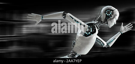 Robot android runnning speed concept - fast cyborg machine in 3d render Stock Photo