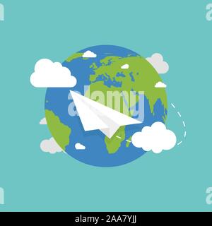 Air travel banner with earth plane passport and tickets. Airplane ...