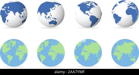 Set of earth globe icons in flat and linear design on a white background. Vector Stock Vector