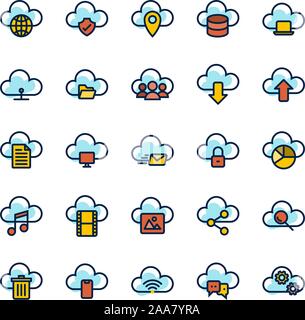 Cloud Computing filled outline icon set. Vector and Illustration. Stock Vector