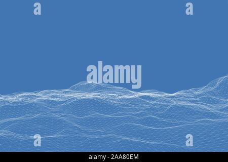 Polygonal uneven surface. Abstract mountains from a white grid on a blue background. Wireframe landscape. Vector illustration. Stock Vector