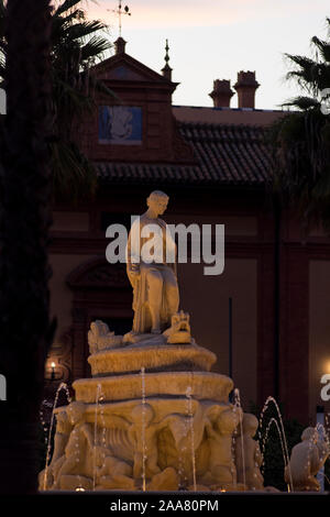 Seville, Spain. The center piece of the Hispalis fountain, located in the Puerta de Jeréz at the end of Constitution Avenue, from 1929. Stock Photo