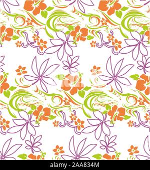 Cute colored vector flowers. Seamless floral pattern on white background. Stock Vector