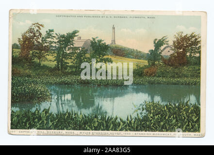 Captain's Hill, Duxbury, Mass., - Myles Standish House, 1666 - Standish Monument, Plymouth, Mass.; Captain's Hill, Duxbury, Mass., - Myles Standish House, 1666 - Standish Monument, Plymouth, Mass. Stock Photo