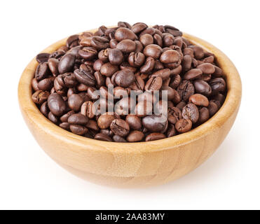 Roasted coffee beans in wooden bowl isolated on white background Stock Photo