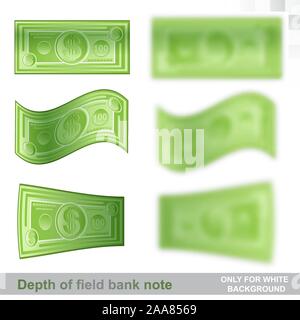 One hundred dollars flat banknotes in different position with sharp and depth of field effect Stock Vector