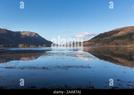 Area of Glencoe, Scotland. Morning view of Loch Leven looking west towards North Ballachulish from the shores of Invercoe, near the village of Glencoe Stock Photo