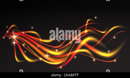 Flame curls, with twinkles, glitter luxury abstract background for web and print decoration, elegant metallic magic firework blurred, motion backdrop Stock Vector