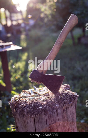 Ax and ax handle. Woodworking. Deforestation by a sharp axe. Ax to chop ...