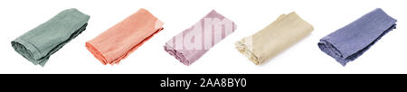 Set of textile napkins in different colors isolated on white background. Stacked photo Stock Photo