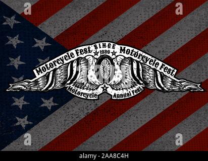 Vintage wheel in the middle american flags and wings Stock Vector