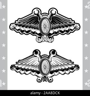 Motorcycle wheel with two wings and spanners from the both sides Stock Vector