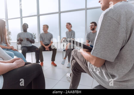 close up.young people at a group meeting. Stock Photo