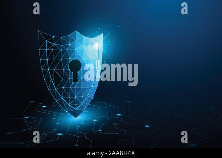 Cyber security concept Shield With Keyhole icon on digital data background. eps10 Stock Vector