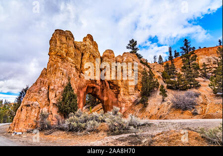 Arch above Scenic Byway 12 at Red Canyon in Utah, the USA Stock Photo